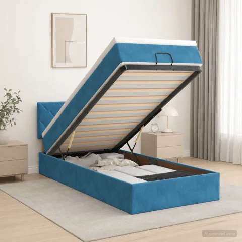 vidaXL Pat ottoman cu saltea Albastru închis 90 x 200 cm Catifea