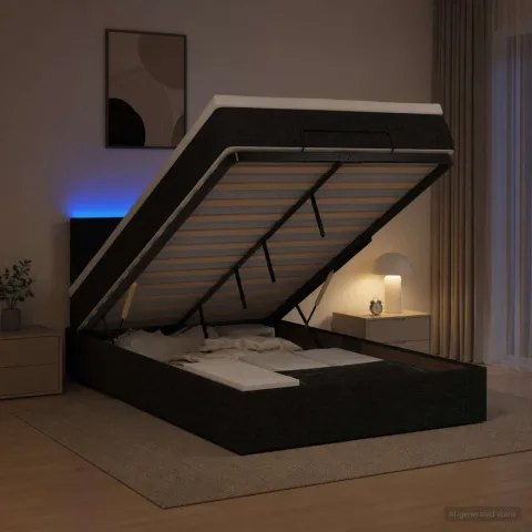 vidaXL Pat Ottoman cu Saltea și LED Negru 120 x 200 cm Țesătură