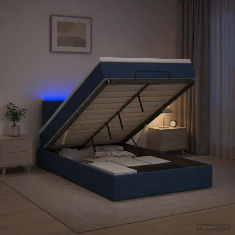 vidaXL Pat Ottoman cu Saltea și LED albastru 120 x 190 cm Țesătură