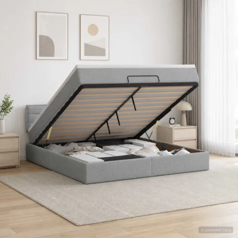 vidaXL Pat Ottoman cu Saltea și LED Gri deschis 160 x 200 cm Țesătură