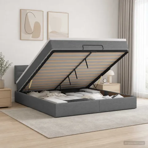 vidaXL Pat ottoman cu saltea Gri închis 160 x 200 cm Țesătură