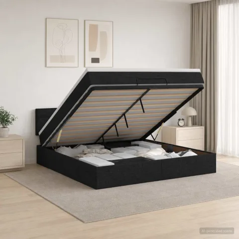vidaXL Pat Ottoman cu Saltea și LED Negru 180 x 200 cm Țesătură