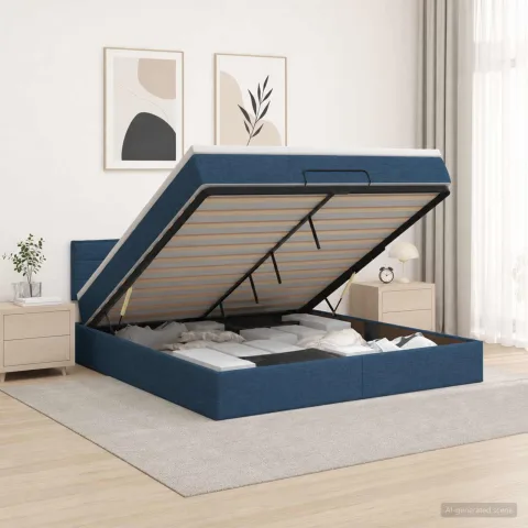 vidaXL Pat ottoman cu saltea albastru 180 x 200 cm Țesătură