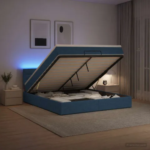 vidaXL Pat Ottoman cu Saltea și LED albastru 180 x 200 cm Țesătură