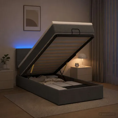 vidaXL Pat Ottoman cu Saltea și LED Gri închis 80 x 200 cm Țesătură