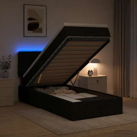 vidaXL Pat Ottoman cu Saltea și LED Negru 90 x 190 cm Țesătură