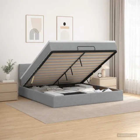 vidaXL Pat ottoman cu saltea Gri deschis 140 x 190 cm Țesătură