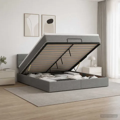 vidaXL Pat Ottoman cu Saltea și LED Gri închis 160 x 200 cm Țesătură
