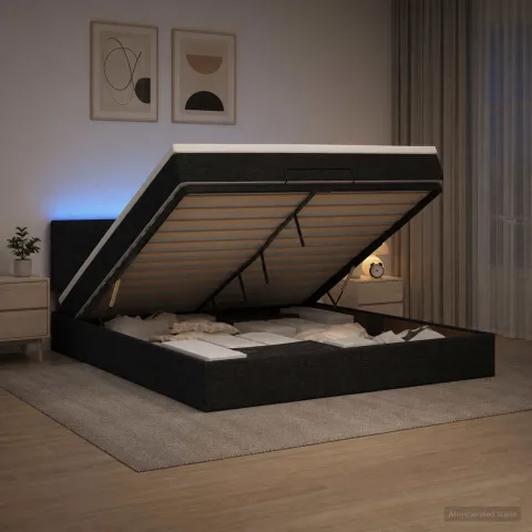 vidaXL Pat Ottoman cu Saltea și LED Negru 180 x 200 cm Țesătură