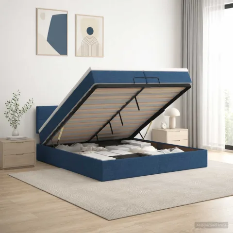 vidaXL Pat ottoman cu saltea albastru 200 x 200 cm Țesătură