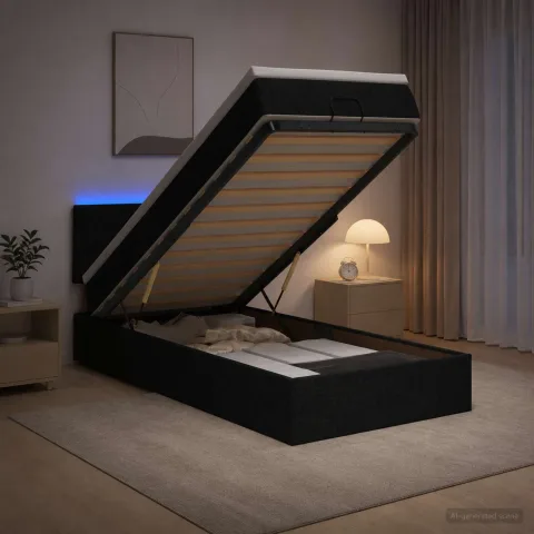 vidaXL Pat Ottoman cu Saltea și LED Negru 100 x 200 cm Țesătură