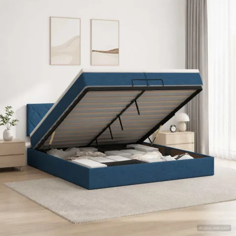 vidaXL Pat Ottoman cu Saltea și LED albastru 200 x 200 cm Țesătură