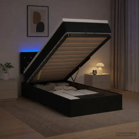 vidaXL Pat Ottoman cu Saltea și LED Negru 90 x 190 cm Catifea