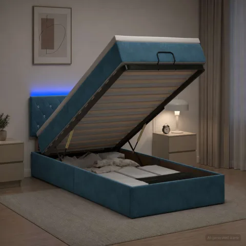 vidaXL Pat Ottoman cu Saltea și LED Albastru închis 100 x 200 cm