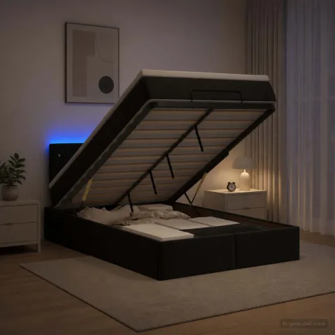 vidaXL Pat Ottoman cu Saltea și LED Negru 120 x 190 cm Catifea