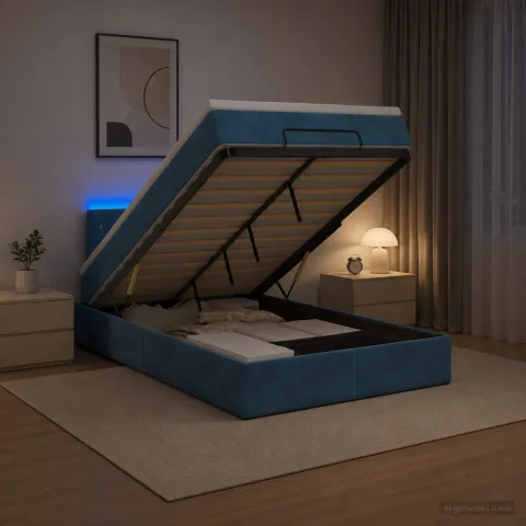 vidaXL Pat Ottoman cu Saltea și LED Albastru închis 120 x 200 cm