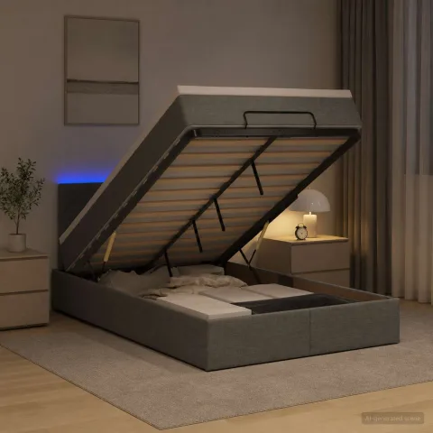 vidaXL Pat Ottoman cu Saltea și LED Gri închis 120 x 200 cm Țesătură