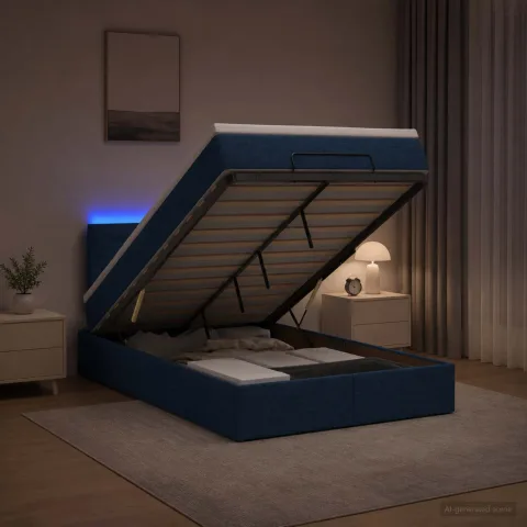 vidaXL Pat Ottoman cu Saltea și LED albastru 120 x 190 cm Țesătură
