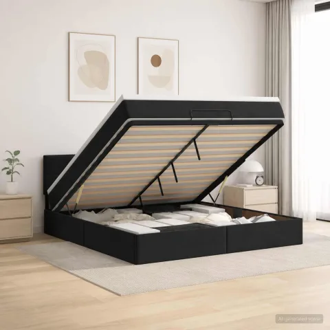 vidaXL Pat ottoman cu saltea cu headboard Negru 140 x 190 cm Catifea
