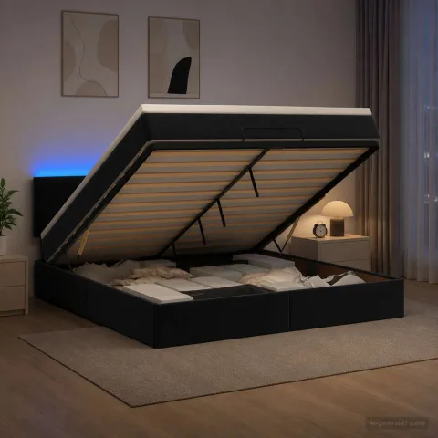 vidaXL Pat Ottoman cu Saltea și LED Negru 140 x 190 cm Catifea