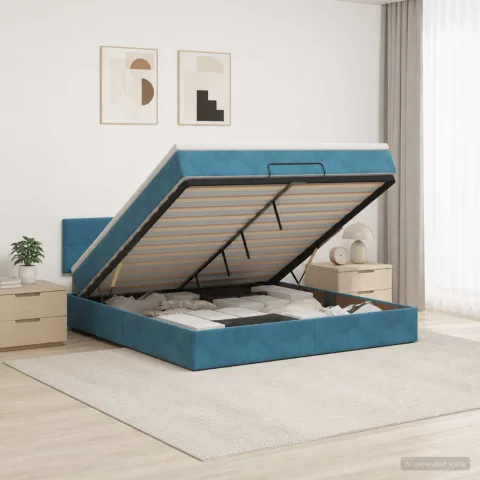 vidaXL Pat ottoman cu saltea Albastru închis 140 x 200 cm Catifea