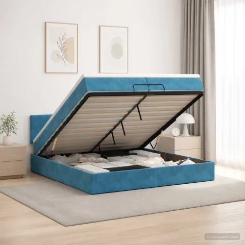 vidaXL Pat Ottoman cu Saltea și LED Albastru închis 200 x 200 cm