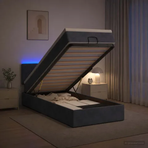 vidaXL Pat Ottoman cu Saltea și LED Gri închis 90 x 190 cm Catifea