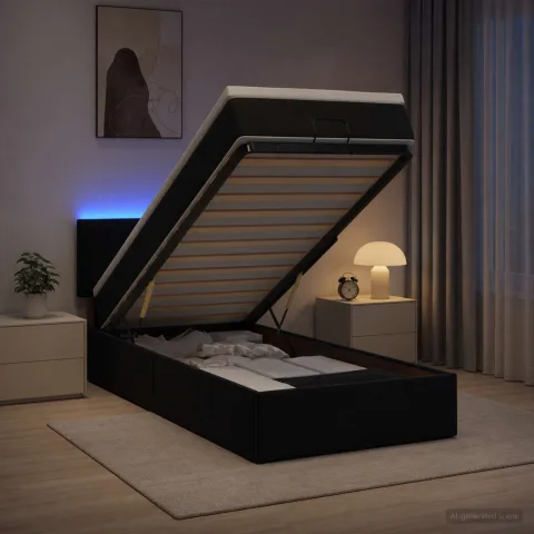 vidaXL Pat Ottoman cu Saltea și LED Negru 80 x 200 cm Catifea