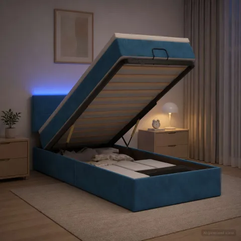 vidaXL Pat Ottoman cu Saltea și LED Albastru închis 90 x 200 cm