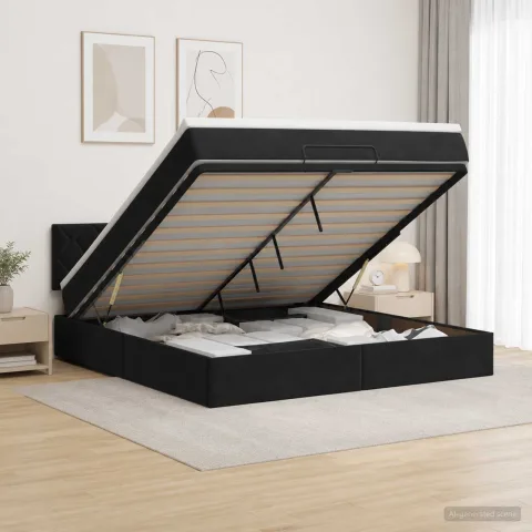 vidaXL Pat Ottoman cu Saltea și LED Negru 140 x 190 cm Catifea