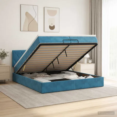 vidaXL Pat ottoman cu saltea Albastru închis 200 x 200 cm Catifea