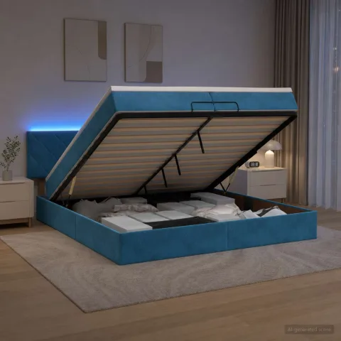 vidaXL Pat Ottoman cu Saltea și LED Albastru închis 200 x 200 cm