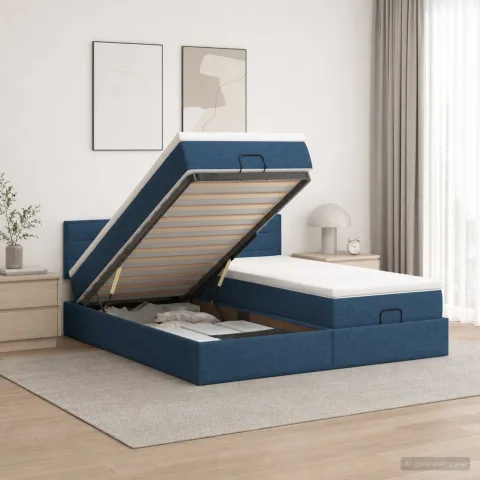 vidaXL Pat Ottoman cu Saltea și LED albastru 180 x 200 cm Țesătură