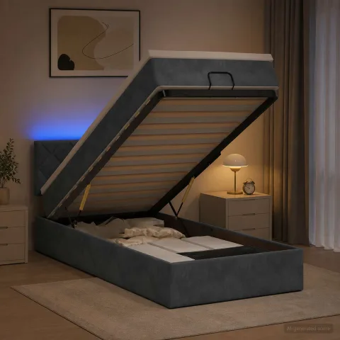 vidaXL Pat Ottoman cu Saltea și LED Gri închis 80 x 200 cm Catifea