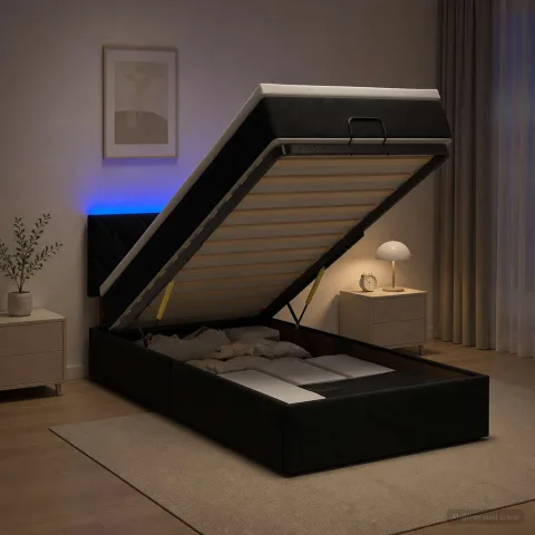 vidaXL Pat Ottoman cu Saltea și LED Negru 80 x 200 cm Catifea