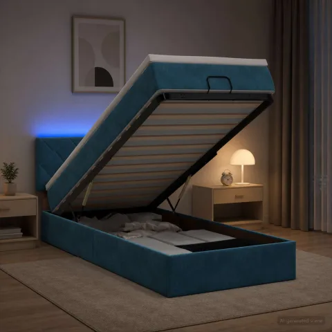 vidaXL Pat Ottoman cu Saltea și LED Albastru închis 90 x 200 cm