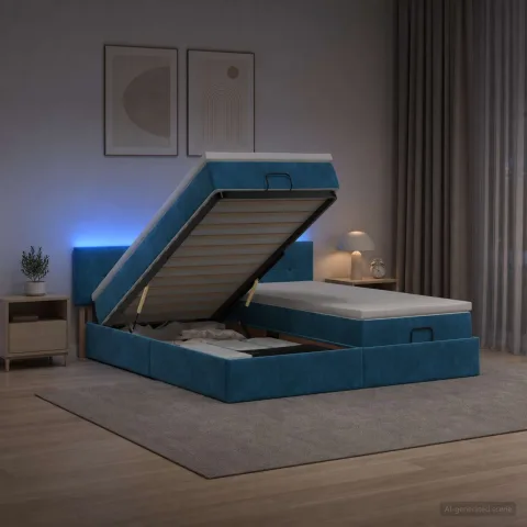 vidaXL Pat Ottoman cu Saltea și LED Albastru închis 200 x 200 cm