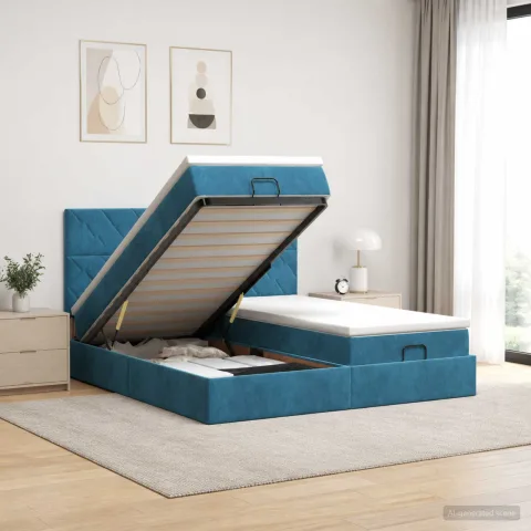 vidaXL Pat Ottoman cu Saltea și LED Albastru închis 180 x 200 cm