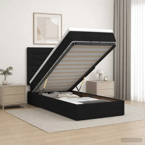 vidaXL Pat Ottoman cu Saltea și LED Negru 90 x 200 cm Țesătură