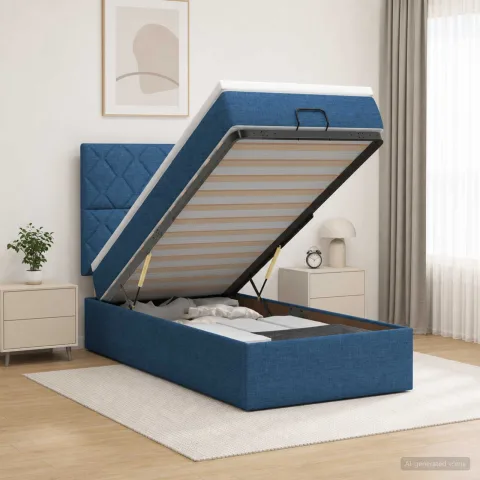 vidaXL Pat Ottoman cu Saltea și LED albastru 100 x 200 cm Țesătură
