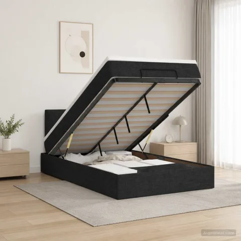 vidaXL Pat ottoman cu saltea cu headboard Negru 120 x 190 cm Țesătură