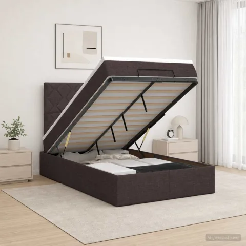 vidaXL Pat Ottoman cu Saltea și LED Maro închis 120 x 190 cm Țesătură