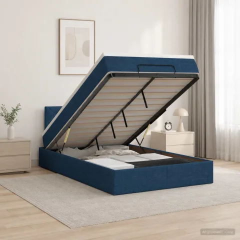 vidaXL Pat Ottoman cu Saltea și LED albastru 120 x 190 cm Țesătură
