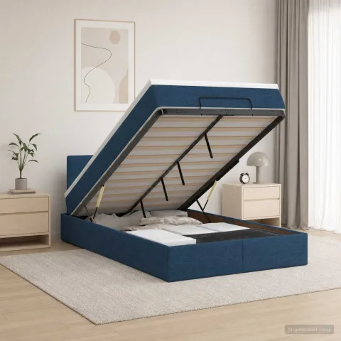 vidaXL Pat Ottoman cu Saltea și LED albastru 120 x 190 cm Țesătură