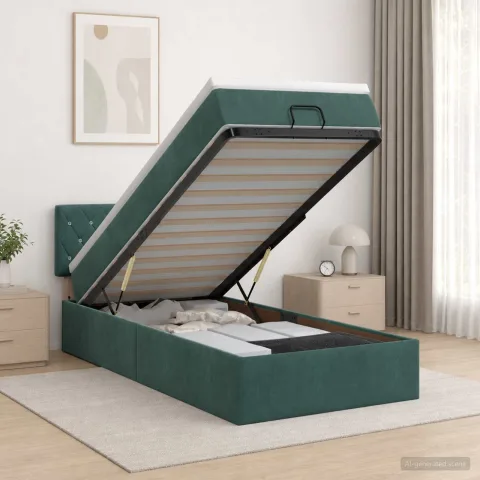 vidaXL Pat ottoman cu saltea Verde închis 100 x 200 cm Catifea