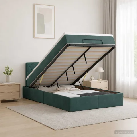vidaXL Pat Ottoman cu Saltea și LED Verde închis 120 x 200 cm Catifea