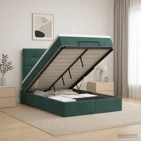 vidaXL Pat ottoman cu saltea Verde închis 120 x 200 cm Catifea