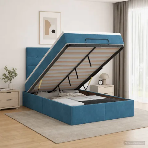 vidaXL Pat ottoman cu saltea Albastru închis 120 x 200 cm Catifea