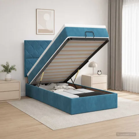 vidaXL Pat Ottoman cu Saltea și LED Albastru închis 100 x 200 cm