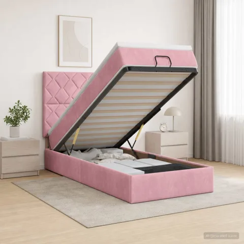 vidaXL Pat ottoman cu saltea cu headboard Roz 90 x 200 cm Catifea